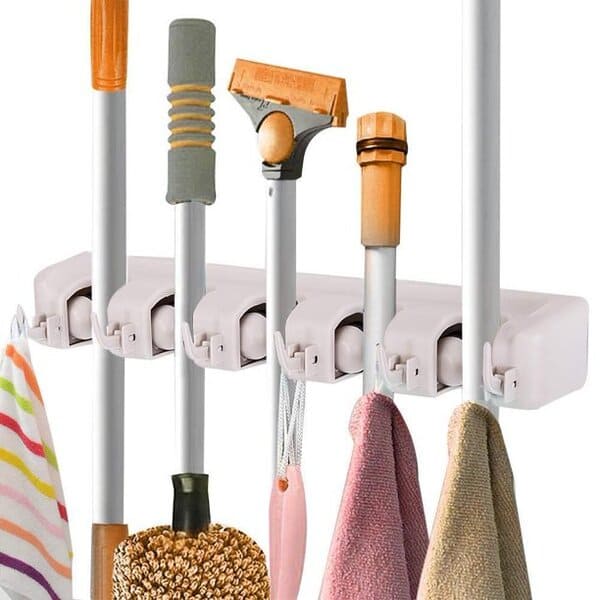 White Wall Mounted Mop & Broom Hanger, $15.99