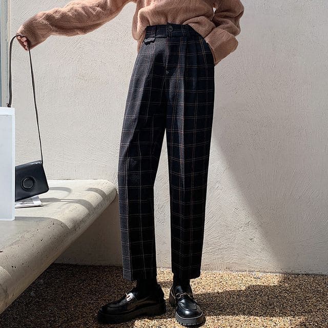 wide leg plaid pants on YesStyle