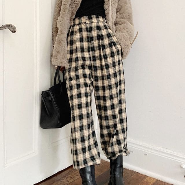 wide leg plaid pants on YesStyle