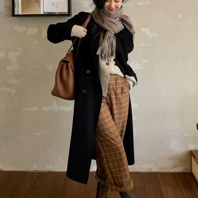 wide leg plaid pants on YesStyle