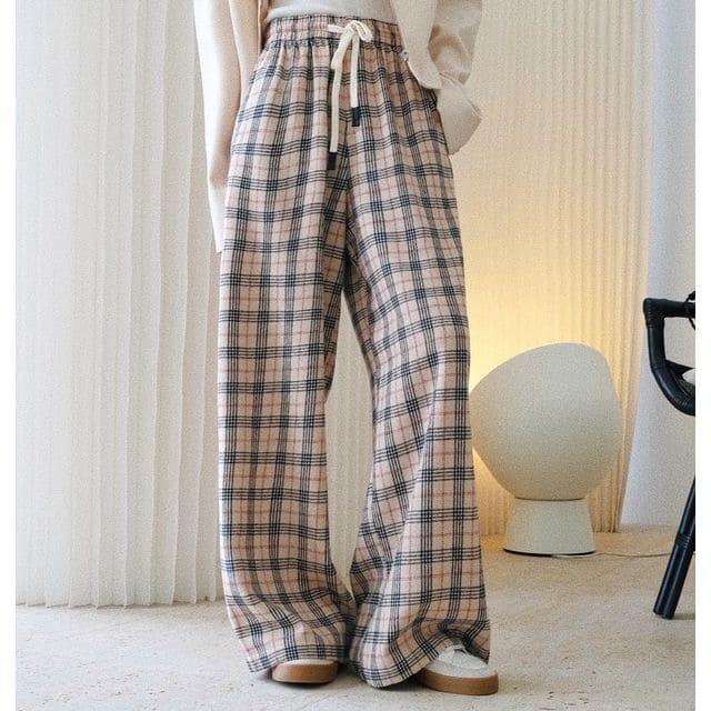 wide leg plaid pants on YesStyle