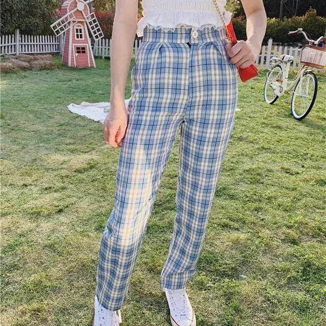 wide leg plaid pants on YesStyle