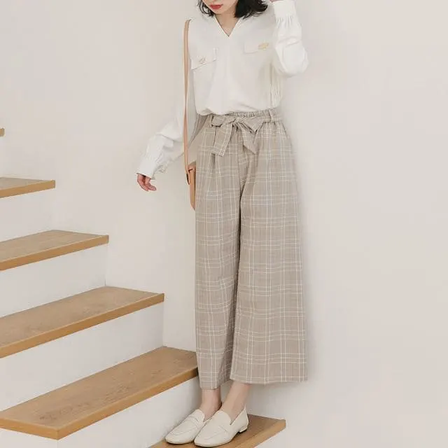 wide leg plaid pants on YesStyle