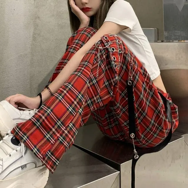 wide leg plaid pants on YesStyle