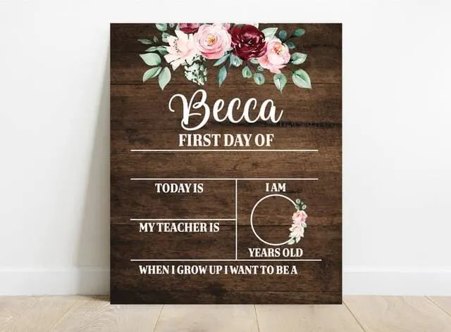 Floral First Day Of School Sign.