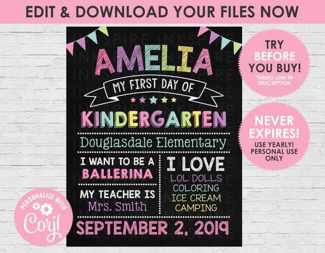 First Day of School Chalkboard Sign - Editable DIGITAL FILE