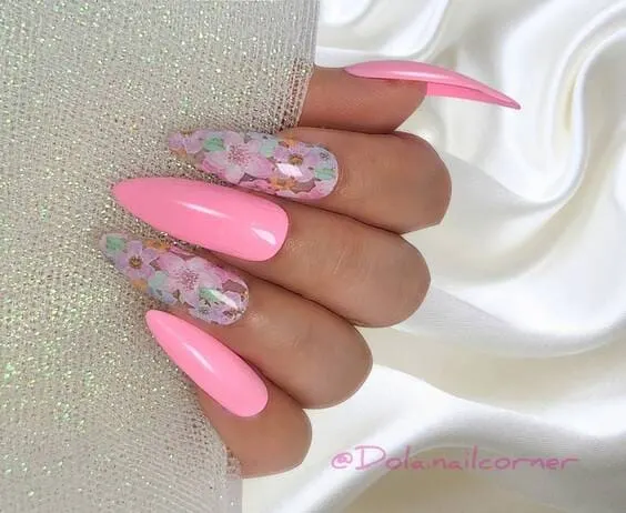 Double Pink Flowers luxury nails
