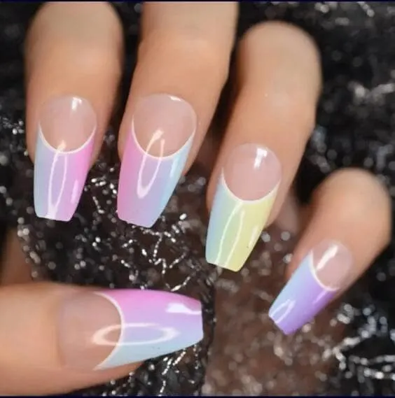 Rainbow Ombre French tip nails