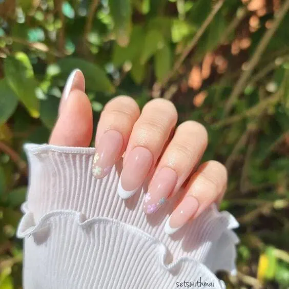 French Pastel Flower Nails