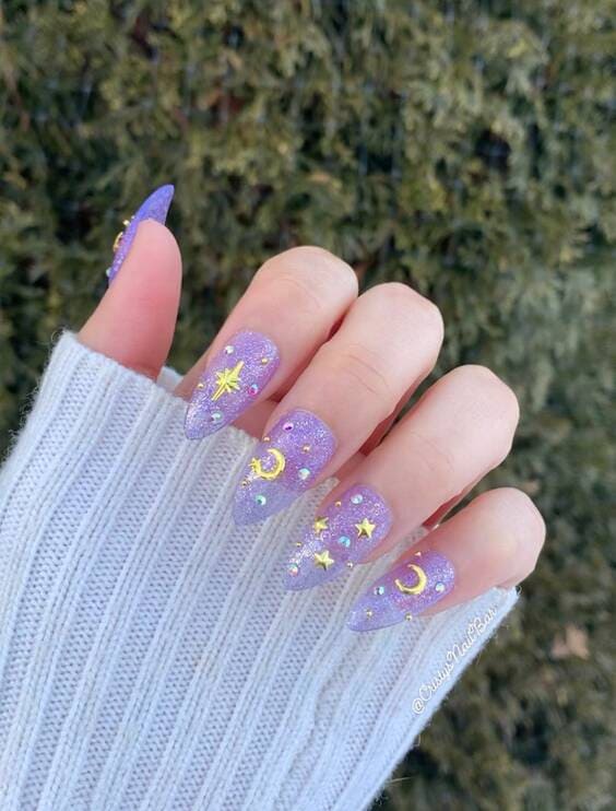 kawaii moon spring pastel nails