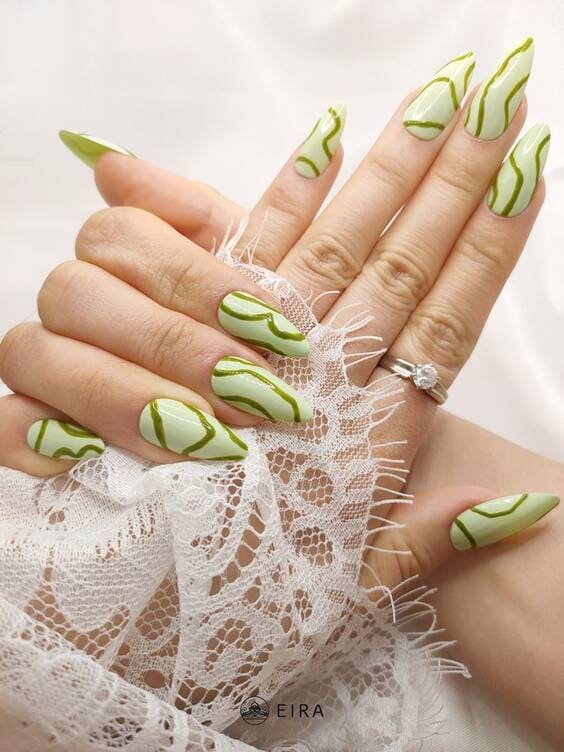 Swirl abstract Pastel green nails