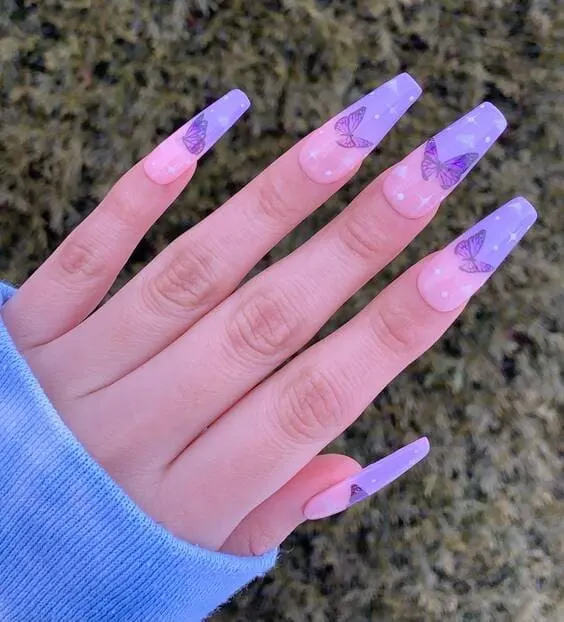 Butterfly nails with clouds