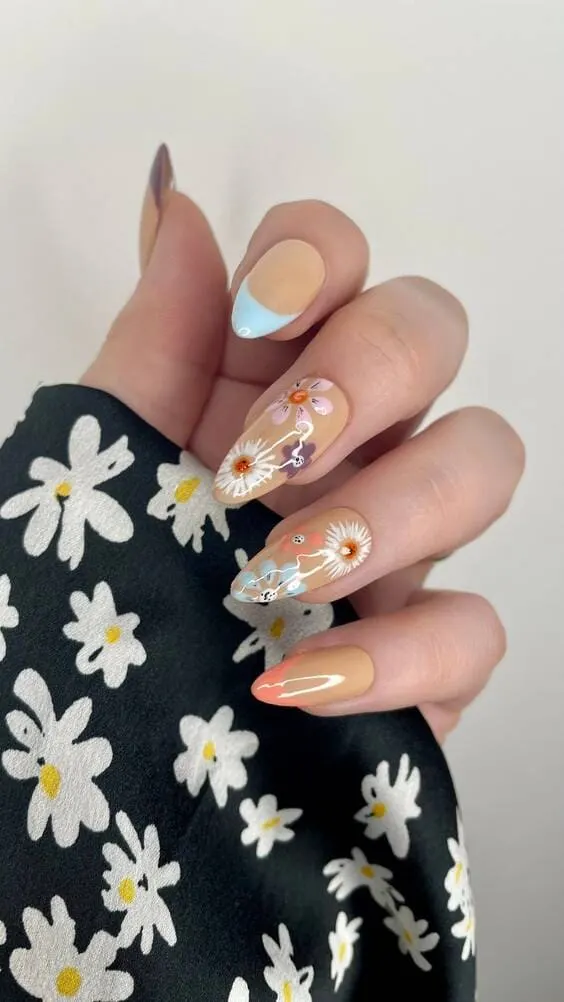Pastel flower spring nails