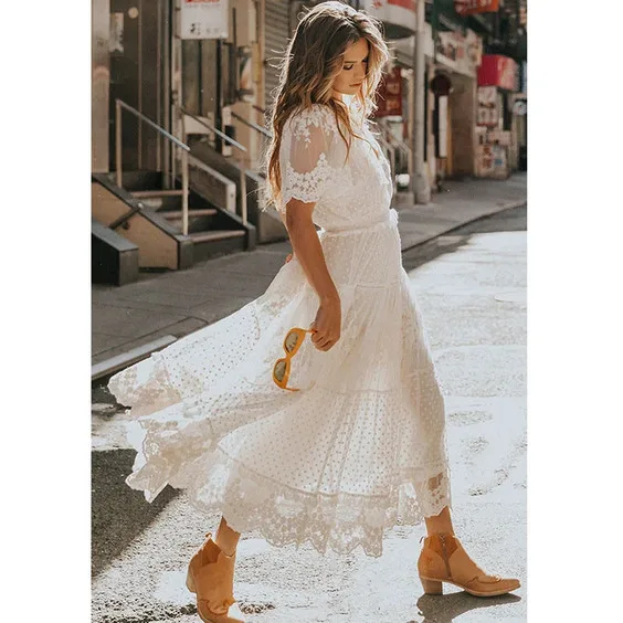 boho hand made white dresses