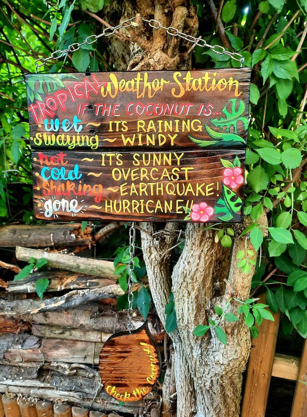 Tropical Garden sign, hand painted weather station Bar Sign, Hawaiian Tiki (1) (1)