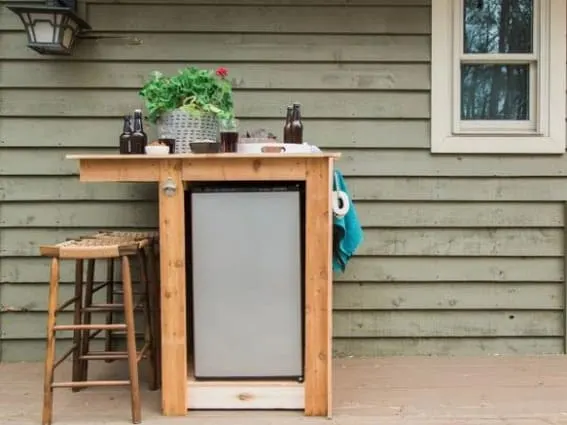 outdoor bar with fridge built in