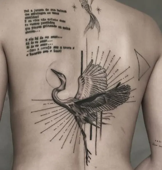 Japanese Crane Back Tattoo