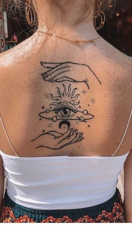 Upper Back Illusion Tattoo Mystery Symbols