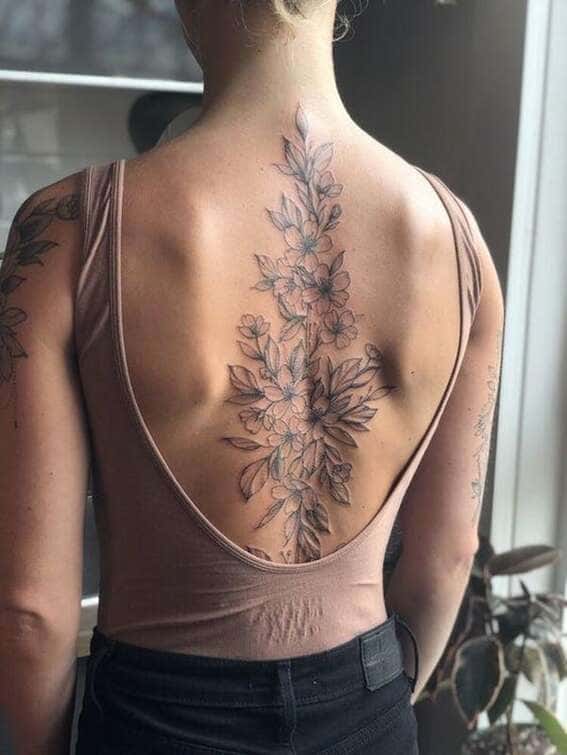Giant Chic Flower-Inspired Back Tattoo