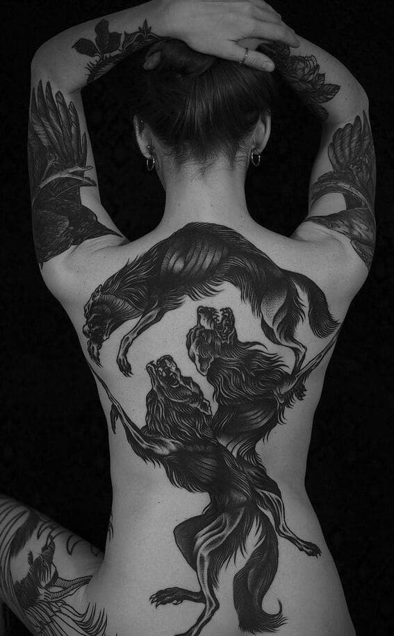 Full Wolf Back Tattoo