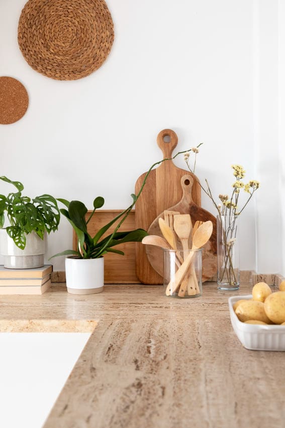 kitchen utensils organized to create a relaxing and soothing home to unwind in
