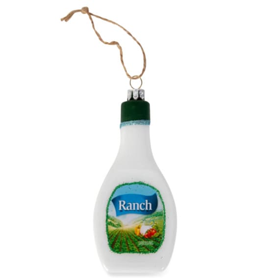 A unique ranch dressing bottle Christmas ornament.