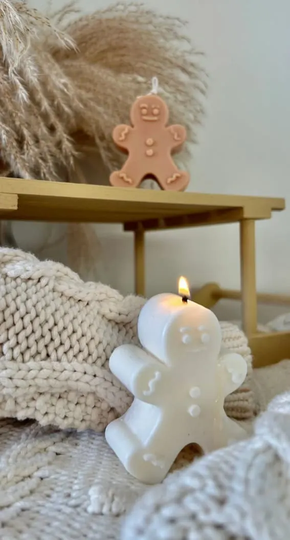 Gingerbread man-shaped candle.