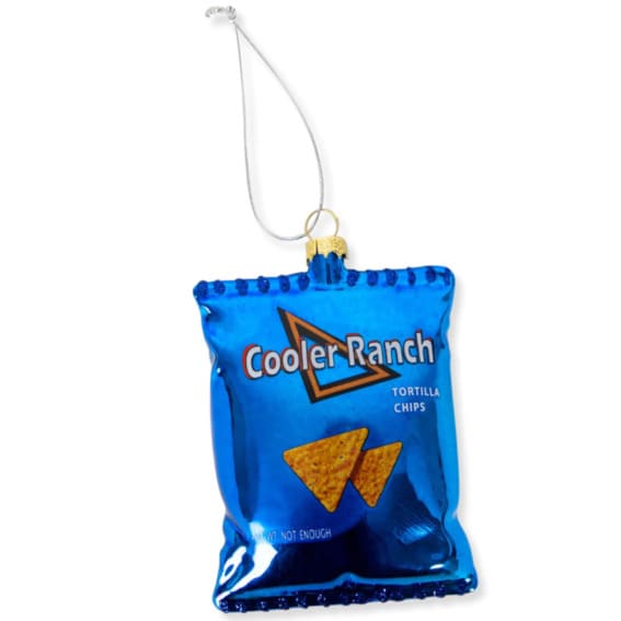 A novelty Cooler Ranch chip bag Christmas ornament.