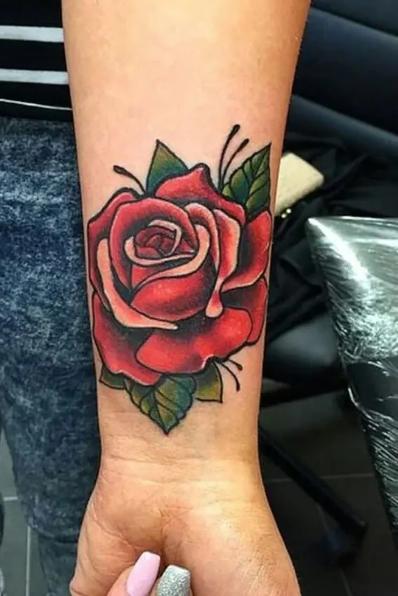 American Traditional Rose Tattoo