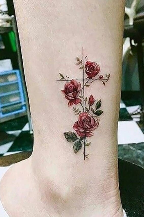 Cross with Rose Tattoo