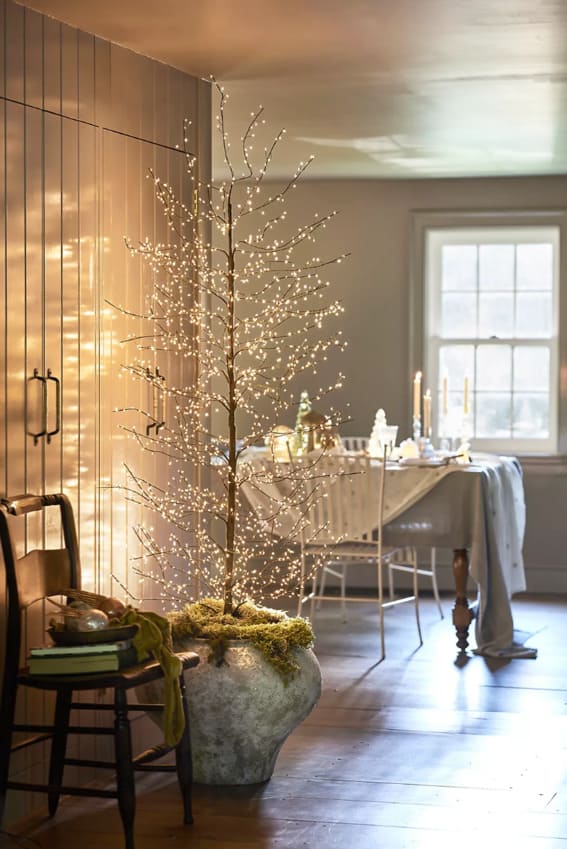 LED-lit bare tree for a natural Christmas ambiance.