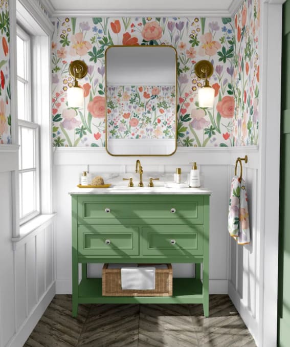 floral wallpaper for cottagecore decor in bathroom