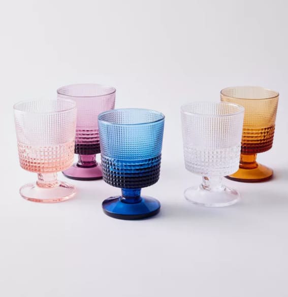 Textured amber glassware, perfect for hosting.
