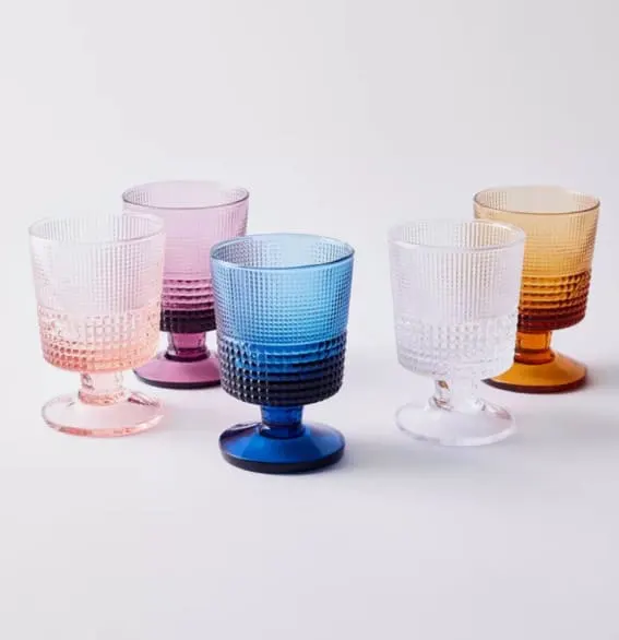 Textured amber glassware, perfect for hosting.