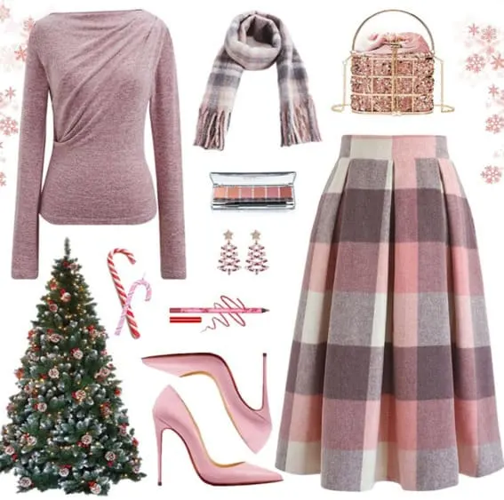 Chic pink bow blouse and plaid skirt for a festive look from Chicwish