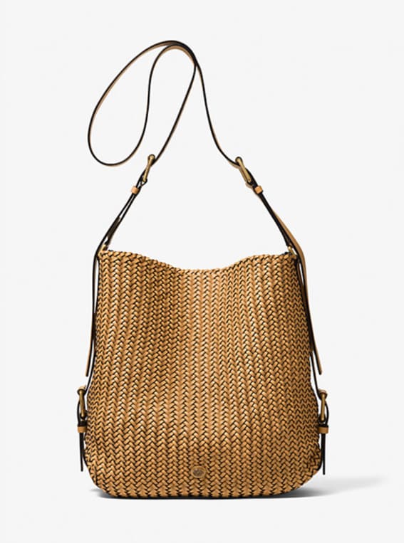 An intricately woven shoulder bag.