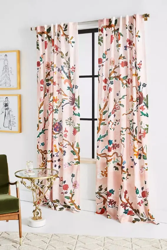 Cecilia Curtain, full of flowers on a light pink hue