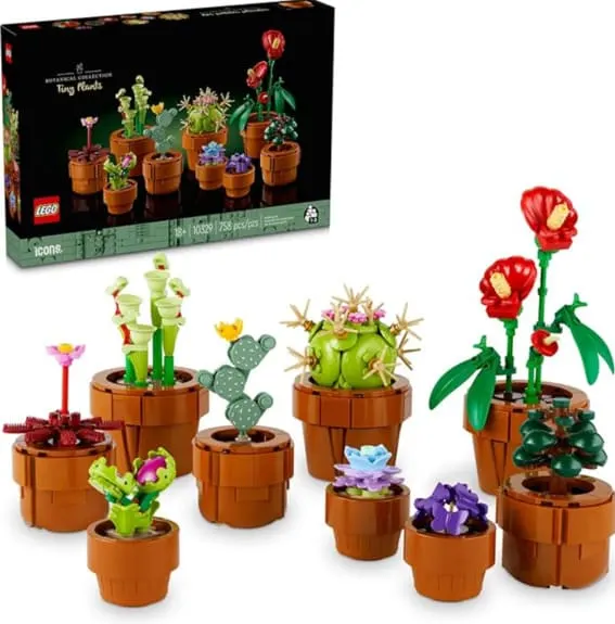 An inventive Lego set featuring miniature plants for crafting and display.