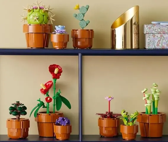 An inventive Lego set featuring miniature plants for crafting and display.