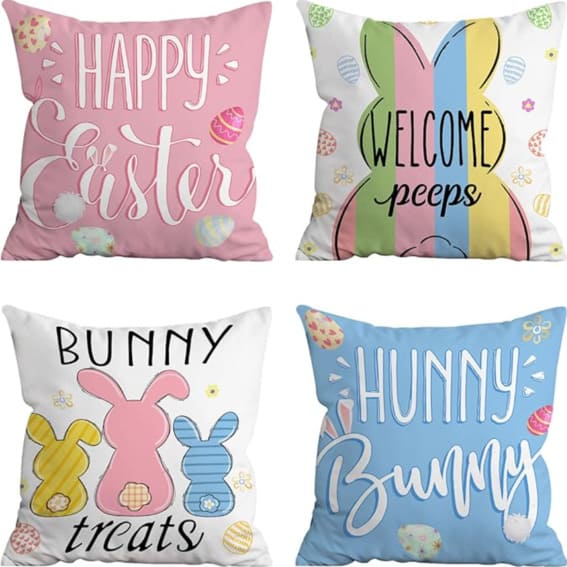 Set of four 18x18 Easter-themed pillow covers.