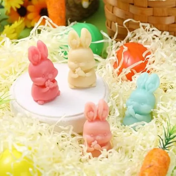 Colorful Easter bunny soaps nestled into festive straw!