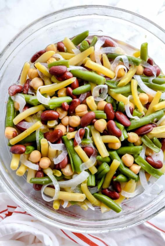 Basket of multicolored beans in a salad