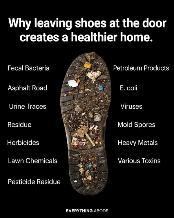 Infographic showing examples of debris and contaminants that may be carried on outdoor shoe soles