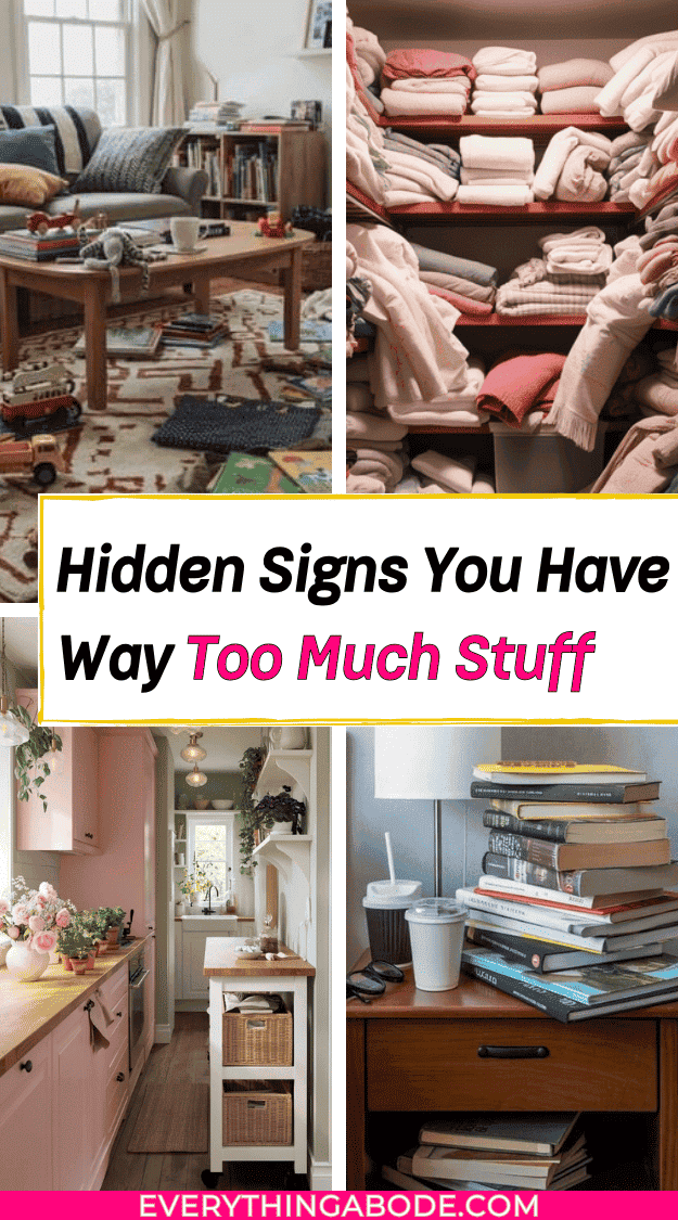Pinterest pin about hidden signs you have too much stuff in your home