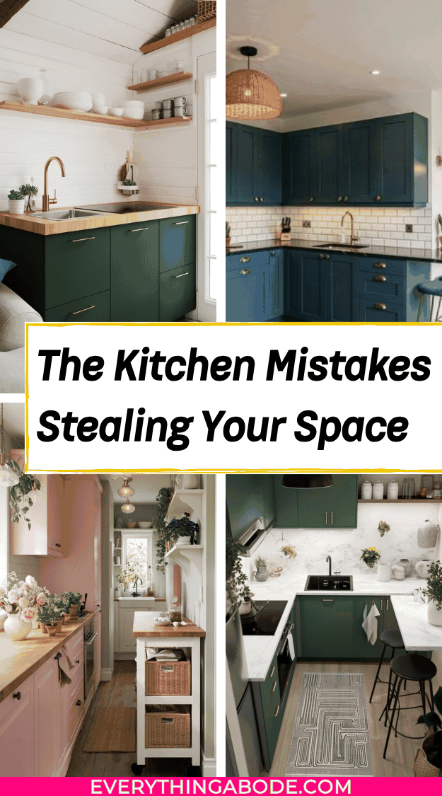 Pinterest pin collage about kitchen mistakes that steal space